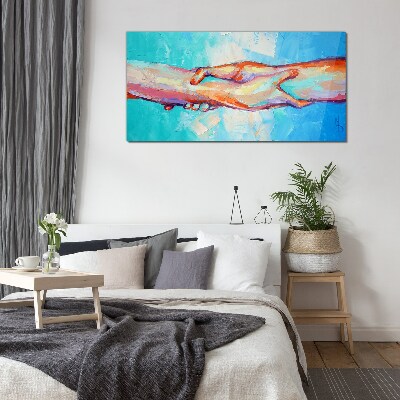 Tableau imprimé sur verre Unir les mains en couleur