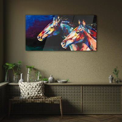 Tableau verre imprimé Chevaux colorés en mouvement