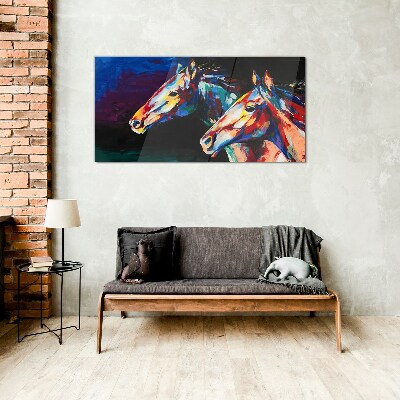 Tableau verre imprimé Chevaux colorés en mouvement