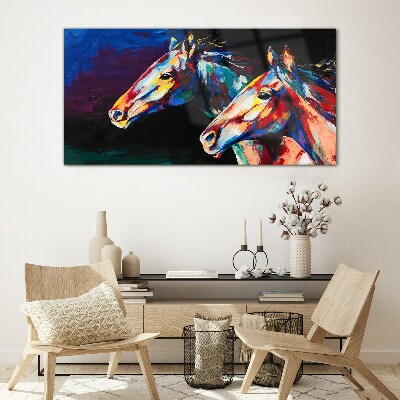Tableau verre imprimé Chevaux colorés en mouvement
