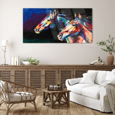 Tableau verre imprimé Chevaux colorés en mouvement