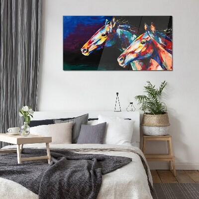 Tableau verre imprimé Chevaux colorés en mouvement