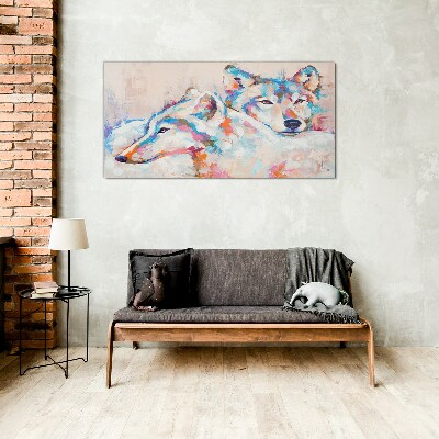 Tableau verre imprimé Loups colorés aux tons pastel