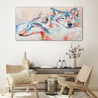 Tableau verre imprimé Loups colorés aux tons pastel