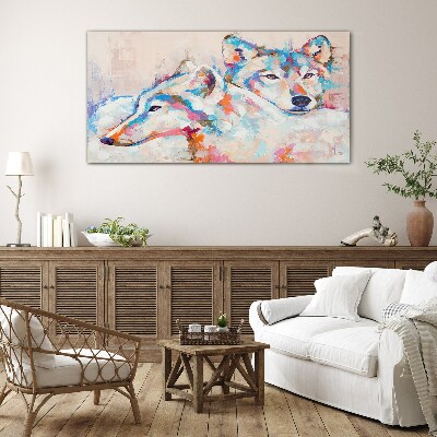 Tableau verre imprimé Loups colorés aux tons pastel