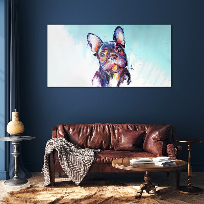 Tableau photo sur verre Portrait coloré d'un bouledogue français