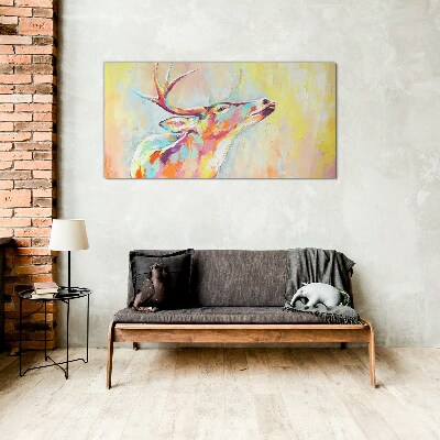 Tableau en verre Un cerf coloré dans un décor pastel
