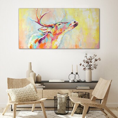 Tableau en verre Un cerf coloré dans un décor pastel
