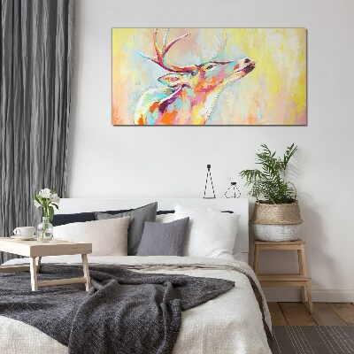 Tableau en verre Un cerf coloré dans un décor pastel
