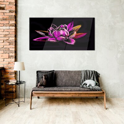 Tableau sur verre Fleur de lotus sur fond noir