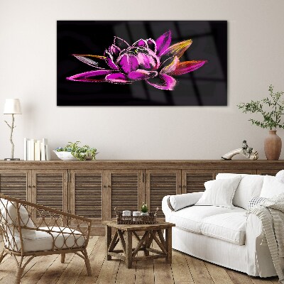 Tableau sur verre Fleur de lotus sur fond noir