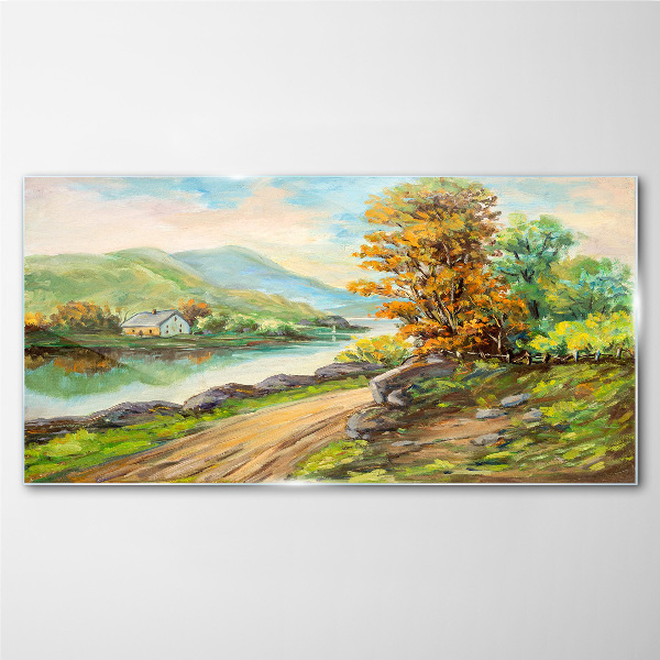 Tableau imprimé sur verre Un paysage paisible au bord de la rivière