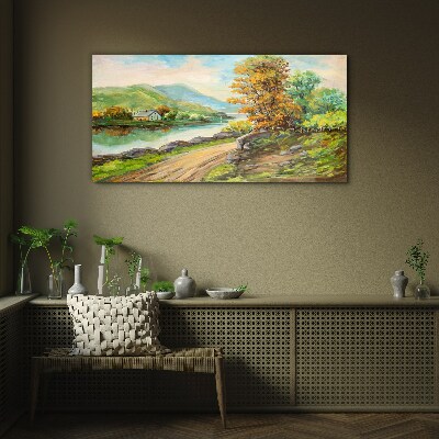 Tableau imprimé sur verre Un paysage paisible au bord de la rivière