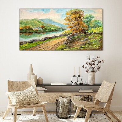 Tableau imprimé sur verre Un paysage paisible au bord de la rivière