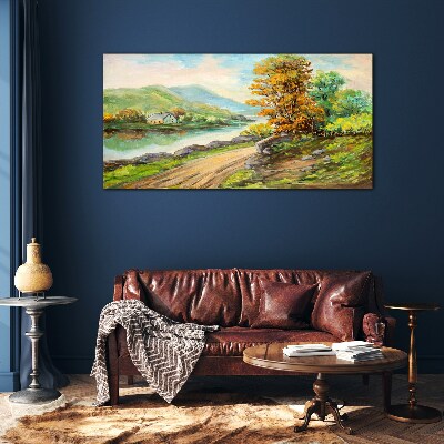 Tableau imprimé sur verre Un paysage paisible au bord de la rivière