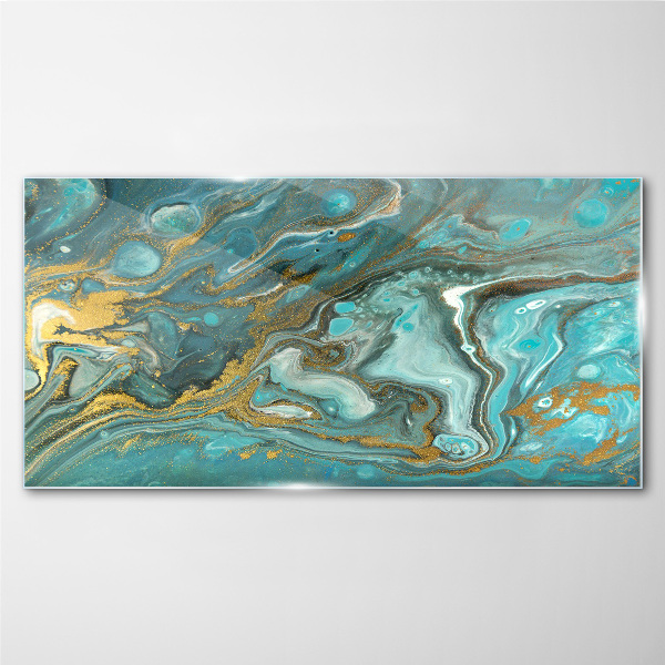 Tableau sur verre Vague de mer avec des accents dorés
