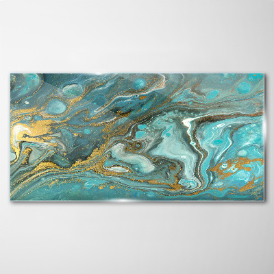 Tableau sur verre Vague de mer avec des accents dorés