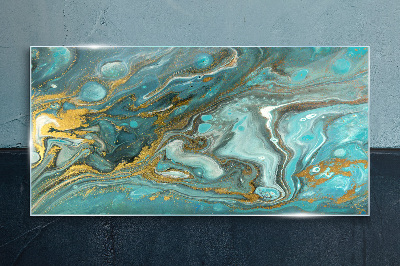 Tableau sur verre Vague de mer avec des accents dorés