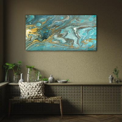 Tableau sur verre Vague de mer avec des accents dorés