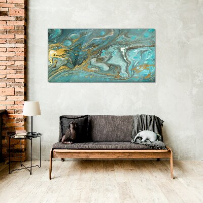 Tableau sur verre Vague de mer avec des accents dorés
