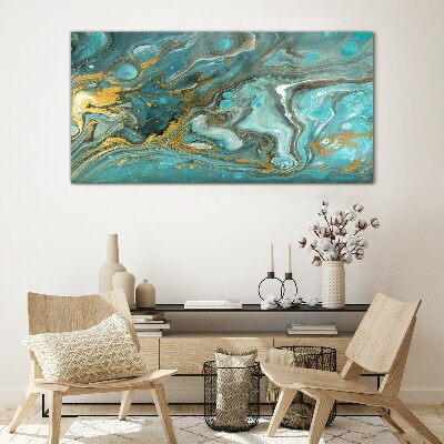 Tableau sur verre Vague de mer avec des accents dorés