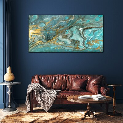 Tableau sur verre Vague de mer avec des accents dorés