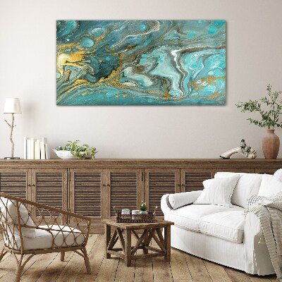 Tableau sur verre Vague de mer avec des accents dorés