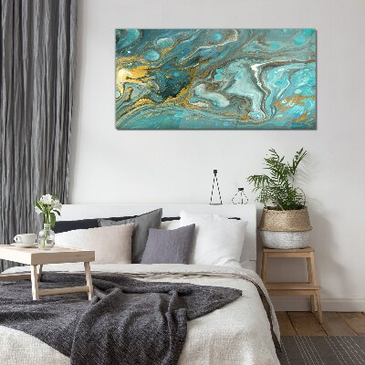 Tableau sur verre Vague de mer avec des accents dorés