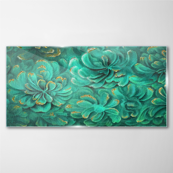 Tableau imprimé sur verre Fleurs vertes avec des accents dorés