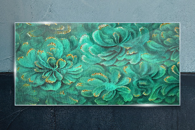 Tableau imprimé sur verre Fleurs vertes avec des accents dorés