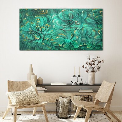Tableau imprimé sur verre Fleurs vertes avec des accents dorés