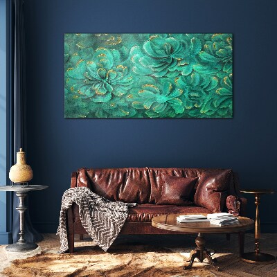 Tableau imprimé sur verre Fleurs vertes avec des accents dorés