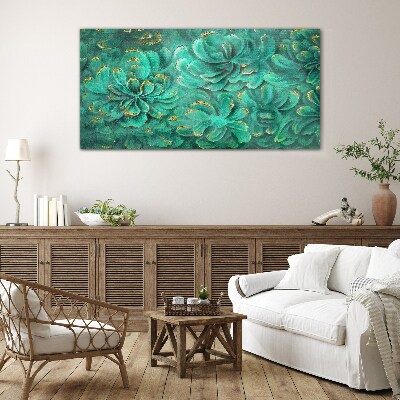 Tableau imprimé sur verre Fleurs vertes avec des accents dorés