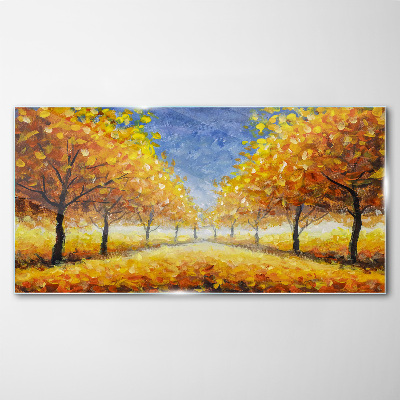 Tableau imprimé sur verre Avenue dorée par temps d'automne