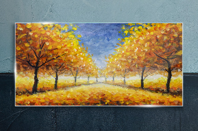 Tableau imprimé sur verre Avenue dorée par temps d'automne