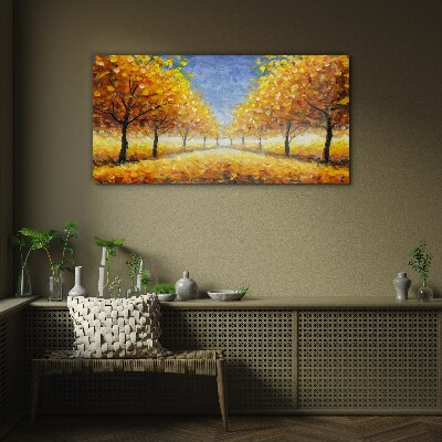 Tableau imprimé sur verre Avenue dorée par temps d'automne