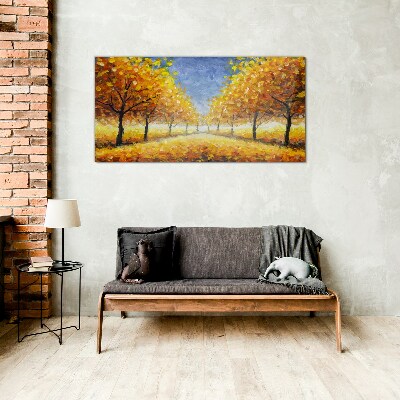 Tableau imprimé sur verre Avenue dorée par temps d'automne