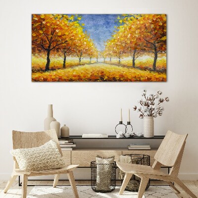 Tableau imprimé sur verre Avenue dorée par temps d'automne