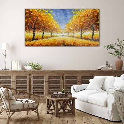 Tableau imprimé sur verre Avenue dorée par temps d'automne