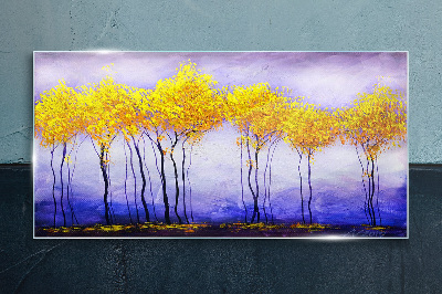 Tableau photo sur verre Des arbres dorés dans un paysage violet