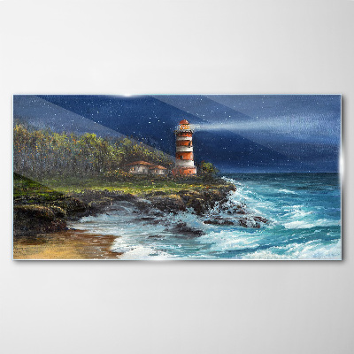 Tableau sur verre Un phare dans une mer agitée