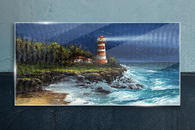 Tableau sur verre Un phare dans une mer agitée