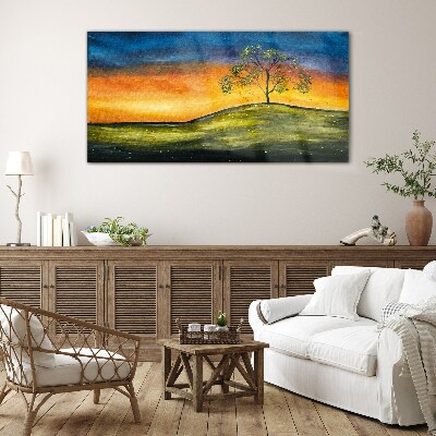 Tableau verre imprimé L'heure dorée au-dessus de la colline