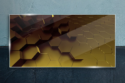 Tableau photo sur verre hexagones dorés