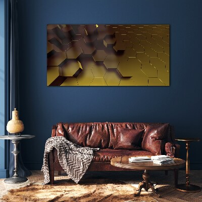 Tableau photo sur verre hexagones dorés