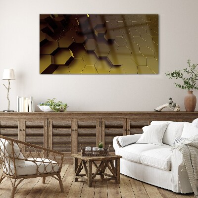 Tableau photo sur verre hexagones dorés