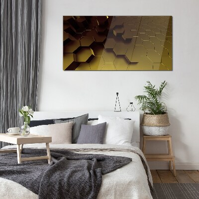 Tableau photo sur verre hexagones dorés
