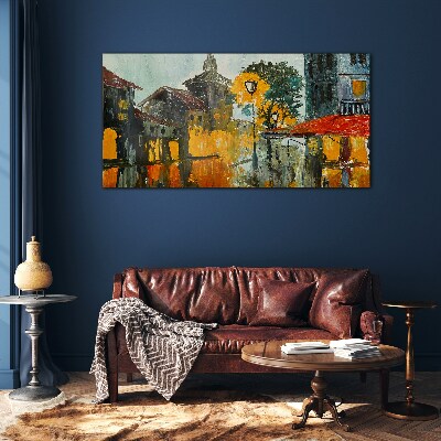 Tableau verre imprimé Le reflet doré du paysage urbain