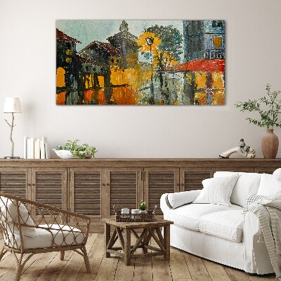 Tableau verre imprimé Le reflet doré du paysage urbain