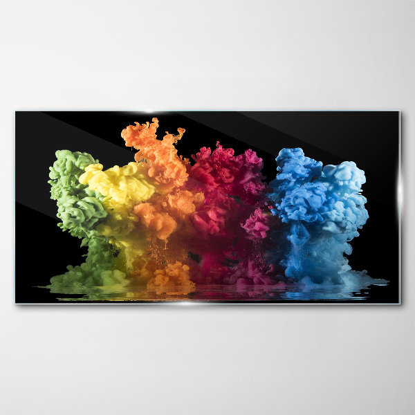 Tableau imprimé sur verre Nuages colorés de peinture sur fond noir
